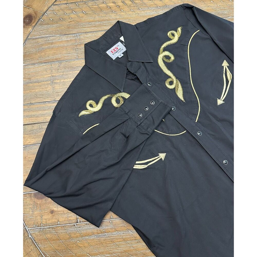 Ely Diamond Western Shirt Womens M Black Embroidered Snap Front Rodeo
